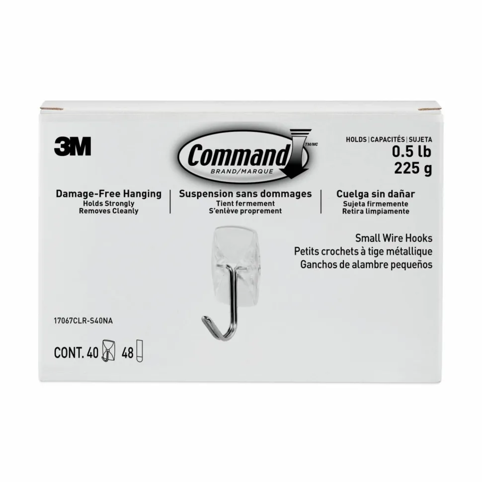 Command Small Clear Toggle-Wire Hooks, Metal Wire, Silver/Clear, Supports 0.5 lb, 40/Pack
