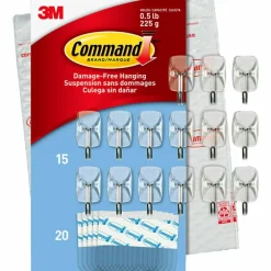 Command Small Wire Hooks, 15 Hooks, 20 Clear Adhesive Strips, Damage Free Hanging Picture Hangers, No Tools Wall Hanging Strips For Living Spaces