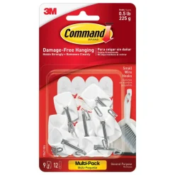 Command 9 Small Wire Toggle Hooks and 12 Command Strips, Damage Free Hanging Hooks Wall Hangers for Hanging Home Decor, Holds up to 0.5 lb
