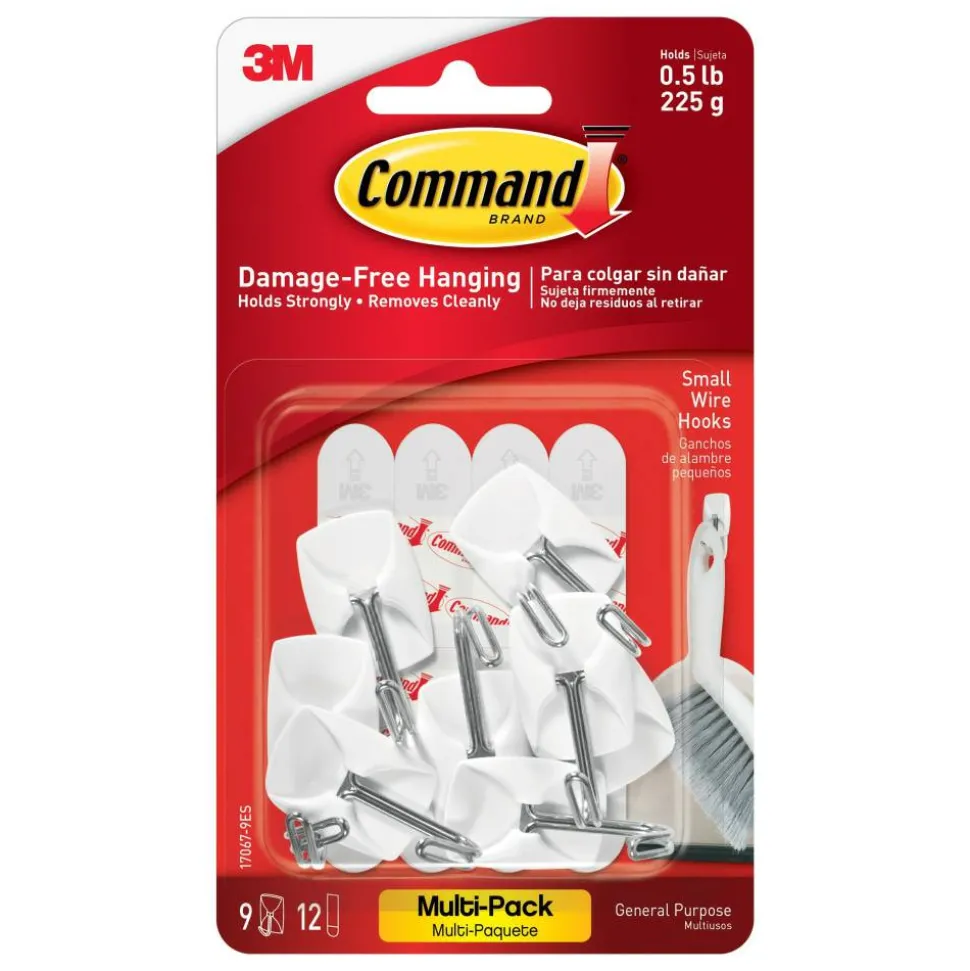 Command 9 Small Wire Toggle Hooks and 12 Command Strips, Damage Free Hanging Hooks Wall Hangers for Hanging Home Decor, Holds up to 0.5 lb