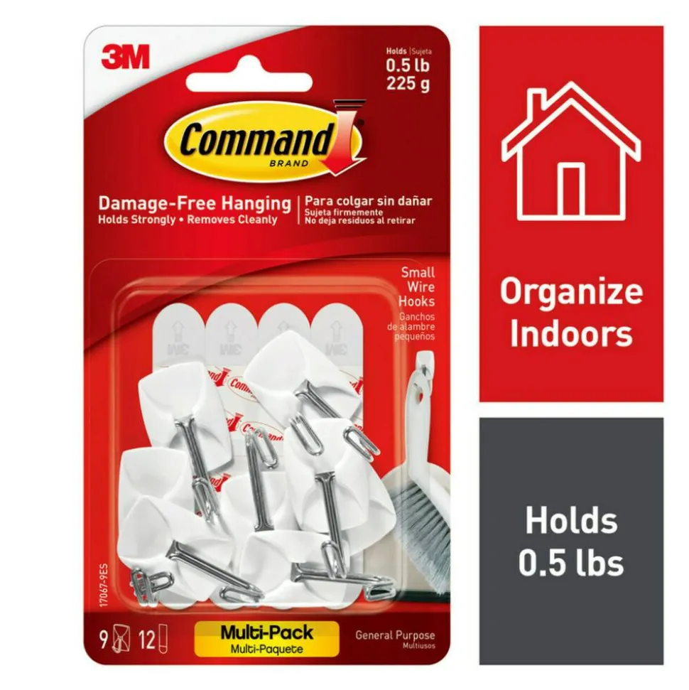 Command 9 Small Wire Toggle Hooks and 12 Command Strips, Damage Free Hanging Hooks Wall Hangers for Hanging Home Decor, Holds up to 0.5 lb