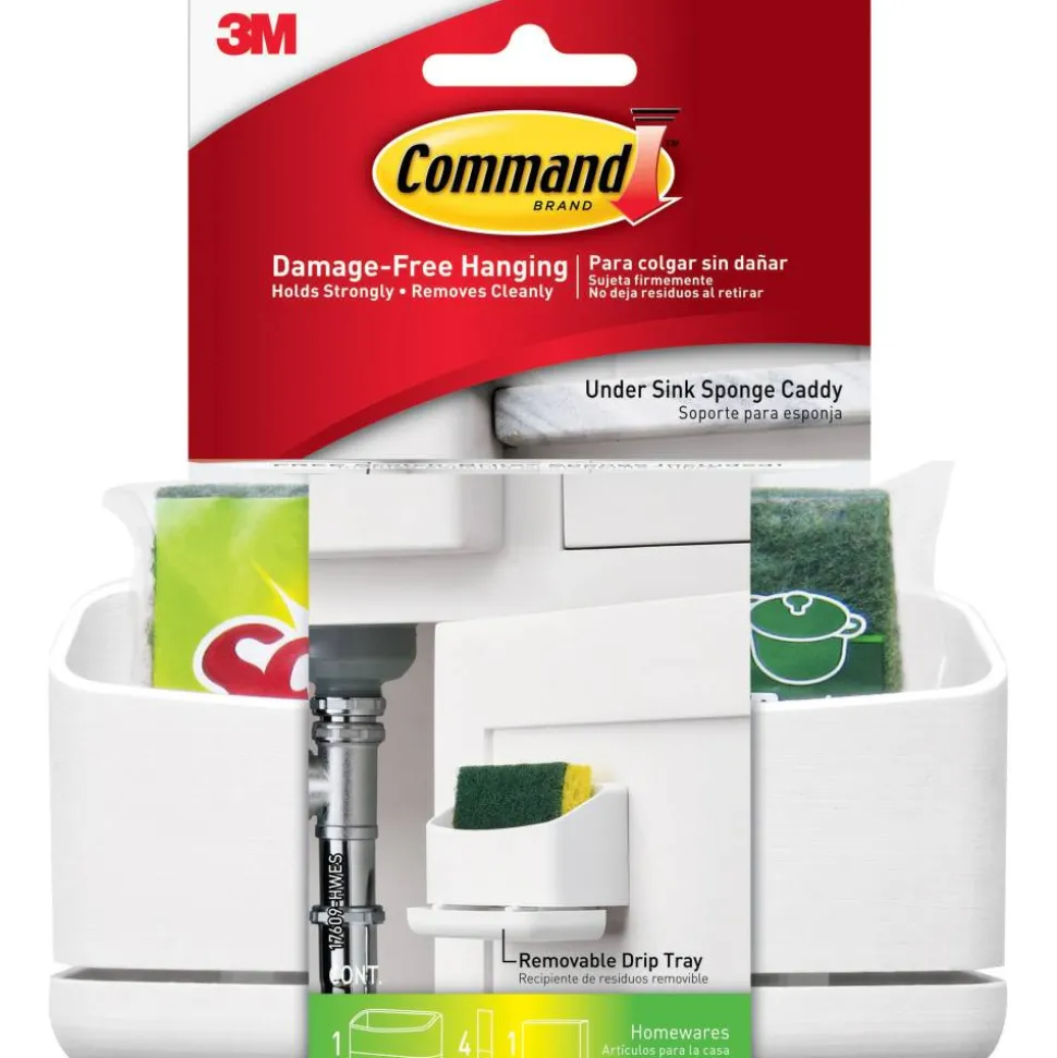 Command Under Sink Sponge Caddy, 9.4"H x 12"W x 7.8"D, White, 12 / Carton