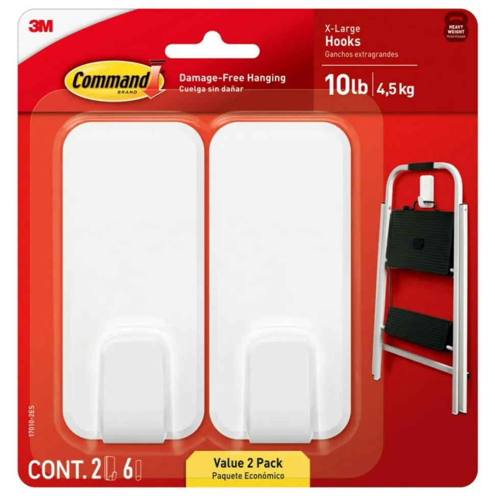 Command X-Large Hooks, 2 Hooks, 6 White Adhesive Strips, Damage Free Hanging Picture Hangers, No Tools Wall Hanging Strips For Living Spaces