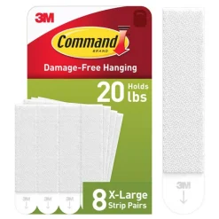 Command X-Large (20lb) Picture Hanging Strips, White, 8 Pairs (16 strips), 172178ES