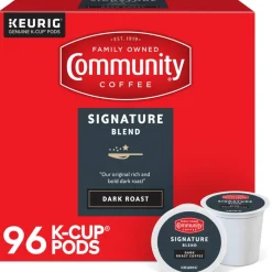 Community Coffee Keurig Single Serve K-Cup Pods, Signature Blend, Dark Roast, Box Of 96 Pods