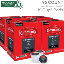 Community Coffee Keurig Single Serve K-Cup Pods, Signature Blend, Dark Roast, Box Of 96 Pods