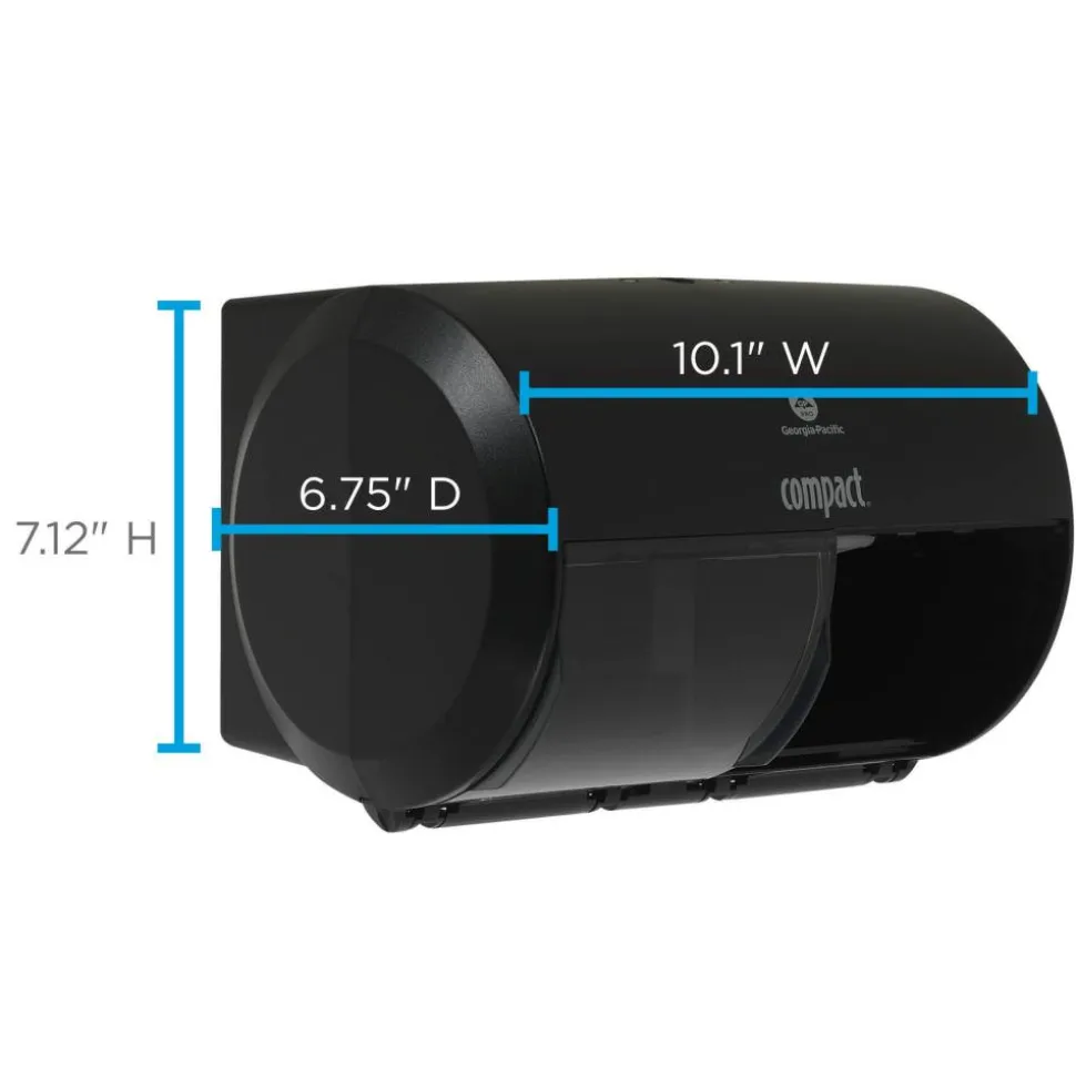 Compact by GP PRO, 2-Roll Side-by-Side Coreless High-Capacity Toilet Paper Dispenser, 56784A, 10.12" x 6.75" x 7.12", Black, 1 Dispenser