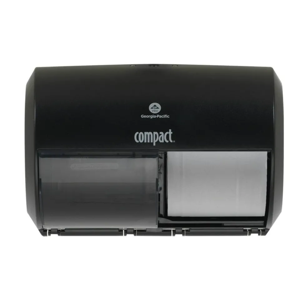 Compact by GP PRO, 2-Roll Side-by-Side Coreless High-Capacity Toilet Paper Dispenser, 56784A, 10.12" x 6.75" x 7.12", Black, 1 Dispenser