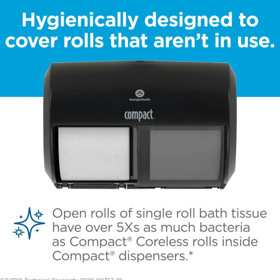 Compact by GP PRO, 2-Roll Side-by-Side Coreless High-Capacity Toilet Paper Dispenser, 56784A, 10.12" x 6.75" x 7.12", Black, 1 Dispenser