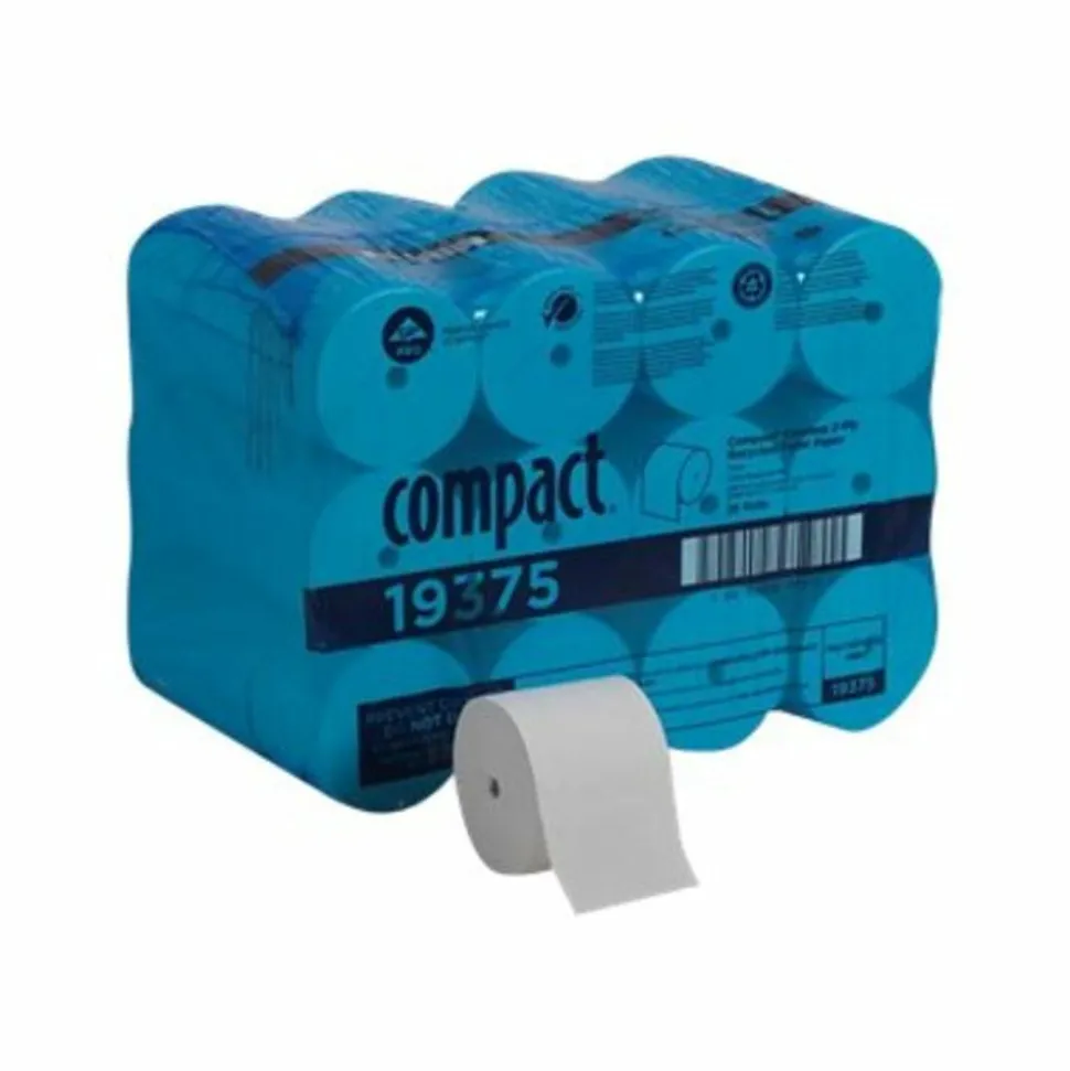 Compact Coreless Toilet Paper, 2-Ply, 4" x 3.8" Sheets, 100% Recycled Fiber, White, 1000 Sheets, 36 Rolls per Case
