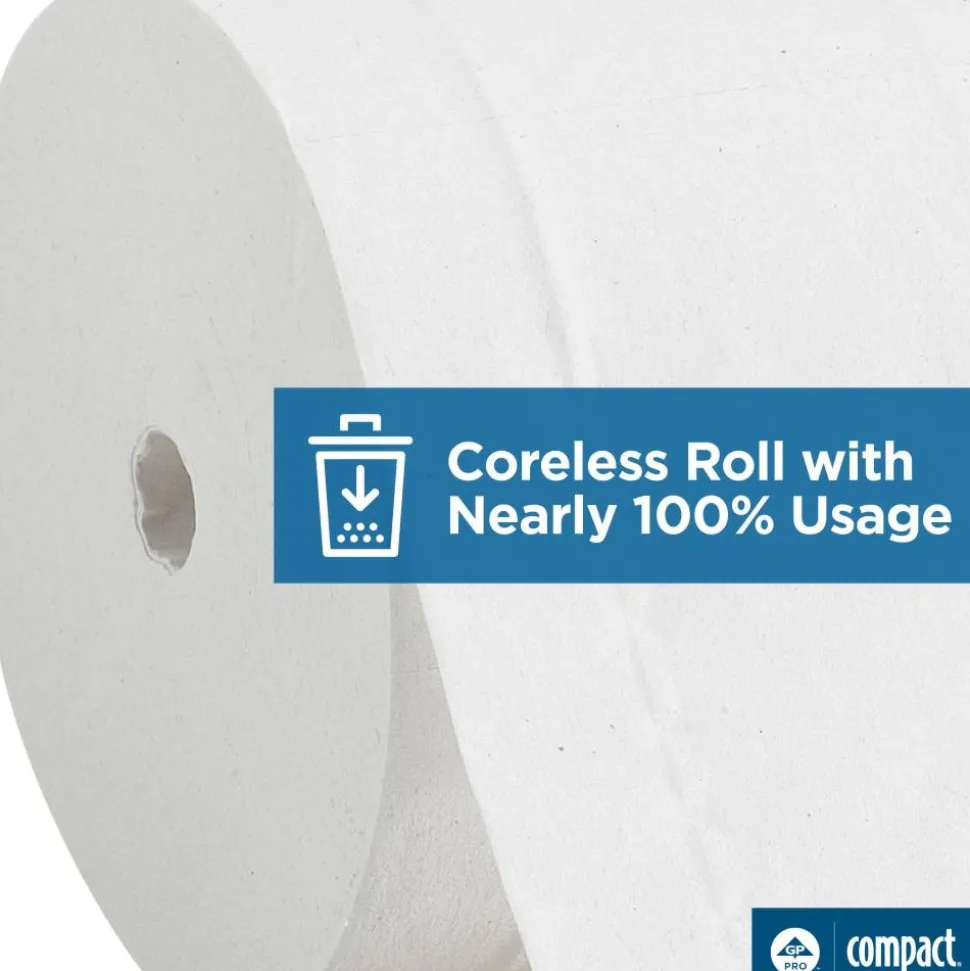 Compact Coreless Toilet Paper, 2-Ply, 4" x 3.8" Sheets, 100% Recycled Fiber, White, 1000 Sheets, 36 Rolls per Case
