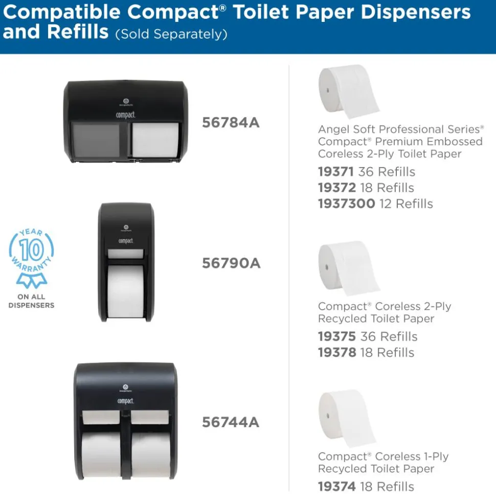 Compact Coreless Toilet Paper, 2-Ply, 4" x 3.8" Sheets, 100% Recycled Fiber, White, 1000 Sheets, 36 Rolls per Case