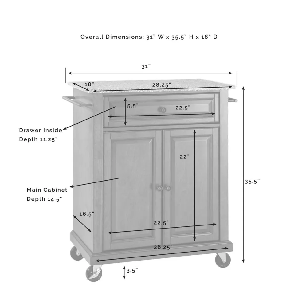 Compact Granite Top Kitchen Cart