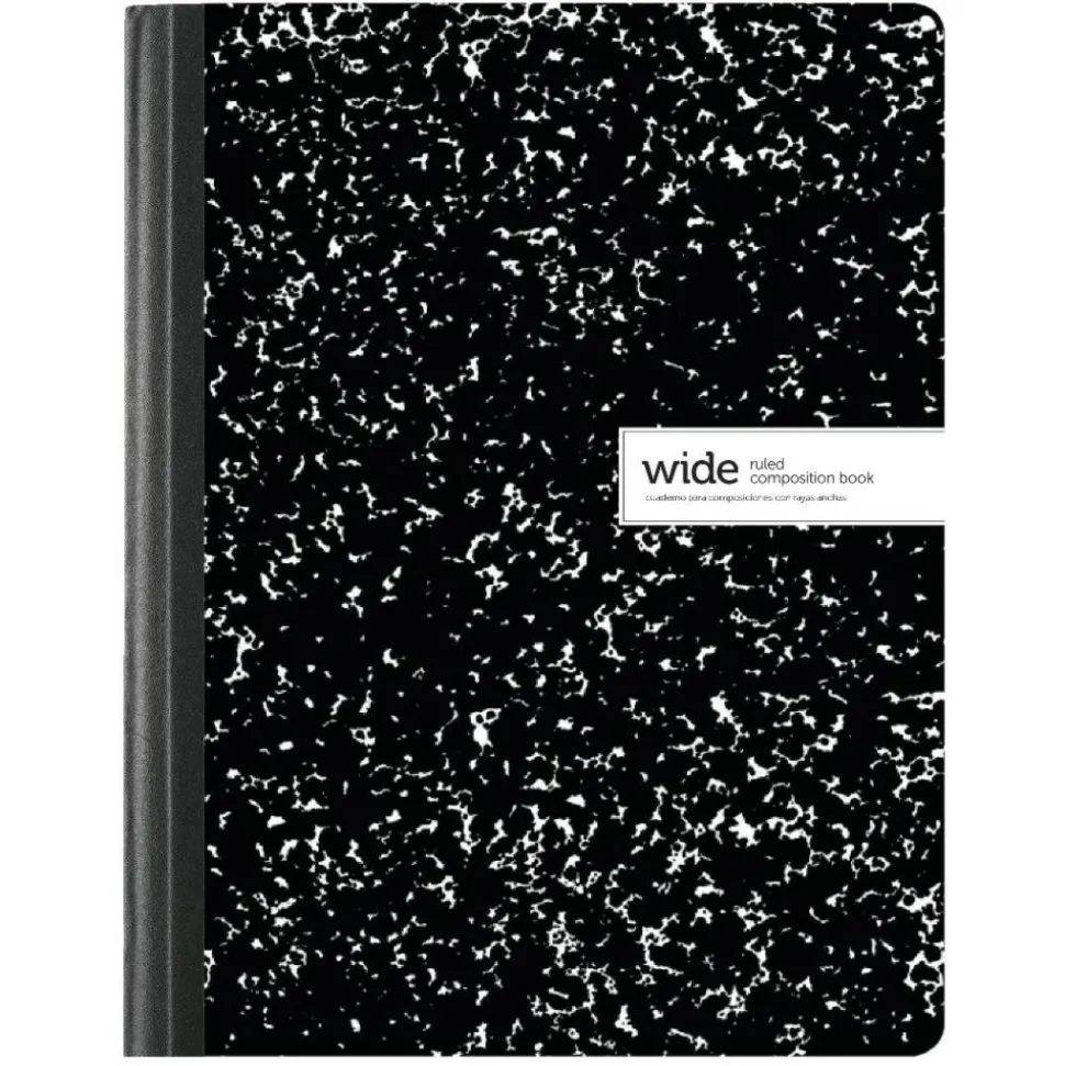 Composition Book, 7-1/2" x 9-3/4", Wide Ruled, 100 Sheets, Black/White