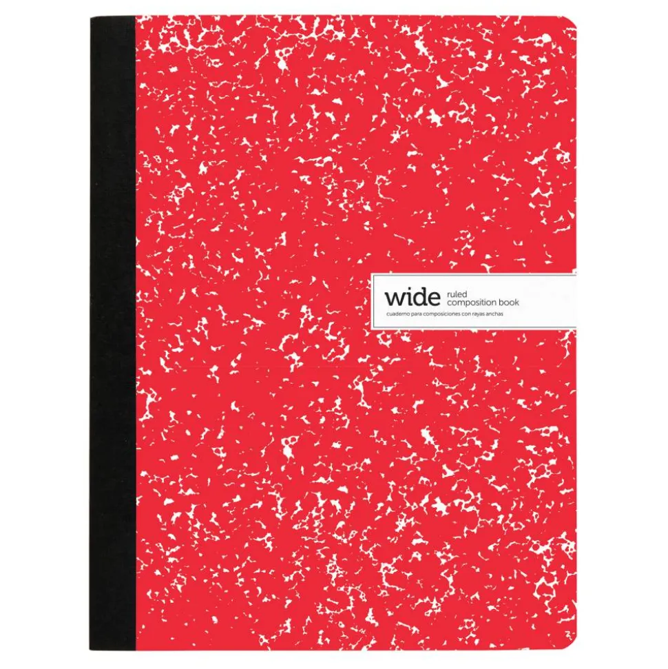 Composition Notebook, 9-3/4" x 7-1/2", Wide Ruled, 100 Sheets, Red/White