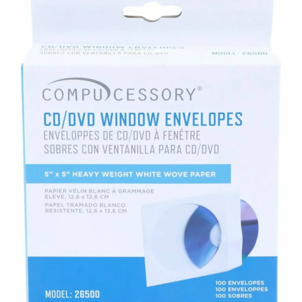 Compucessory CD/DVD White Window Envelopes - CD/DVD - 5" Width x 5" Length - 100 / Box - White