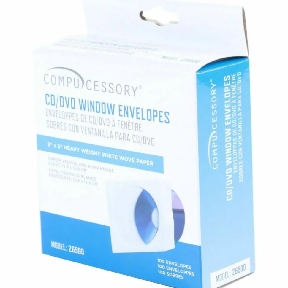 Compucessory CD/DVD White Window Envelopes - CD/DVD - 5" Width x 5" Length - 100 / Box - White