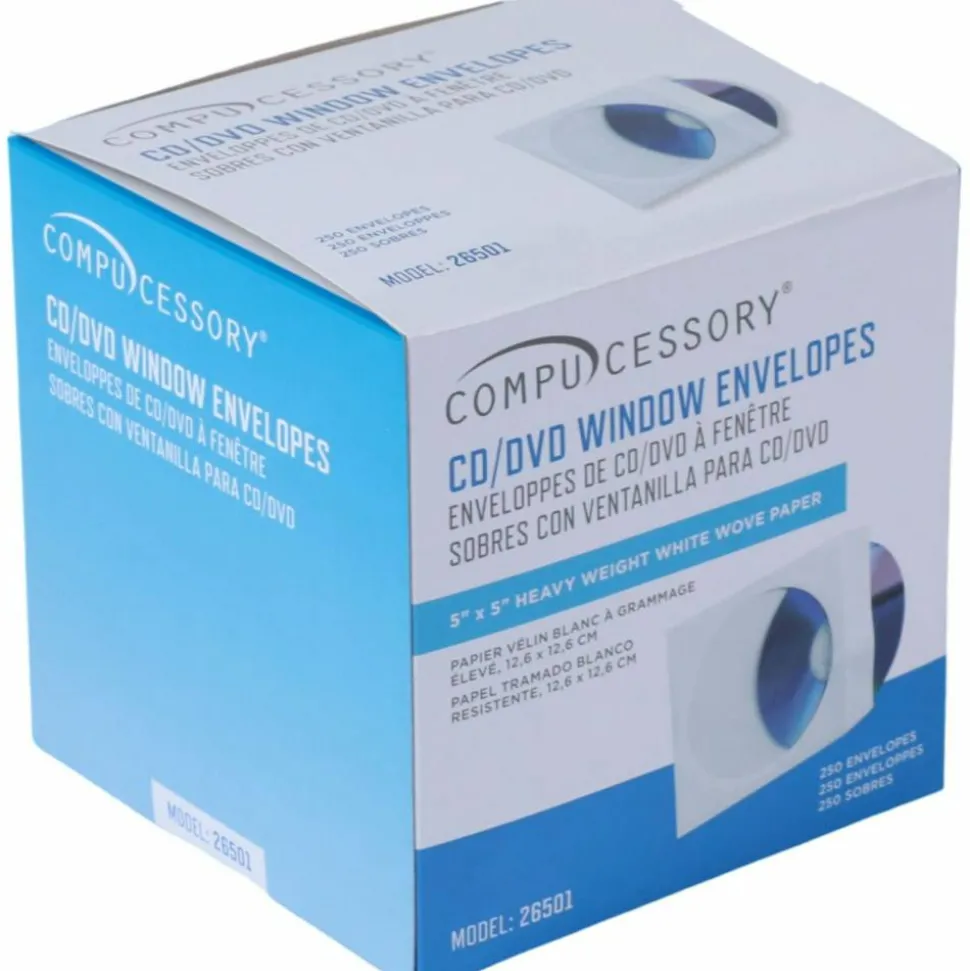 Compucessory CD/DVD White Window Envelopes - CD/DVD - 5" Width x 5" Length - White - 250 / Box