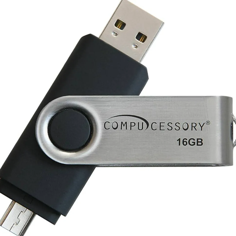 Compucessory 16GB USB 2.0 Flash Drive - 16 GB - USB 2.0 - Silver, Black