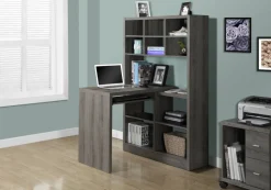 Computer Desk, Home Office, Bookcase, Corner, Storage Shelves, Left, Right Set-up, L Shape, Work, Laptop, Brown Laminate, Contemporary, Modern