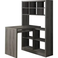 Computer Desk, Home Office, Bookcase, Corner, Storage Shelves, Left, Right Set-up, L Shape, Work, Laptop, Brown Laminate, Contemporary, Modern