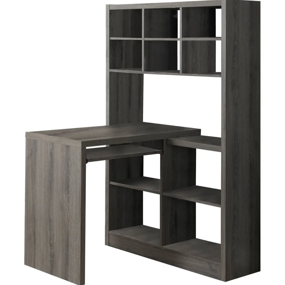 Computer Desk, Home Office, Bookcase, Corner, Storage Shelves, Left, Right Set-up, L Shape, Work, Laptop, Brown Laminate, Contemporary, Modern