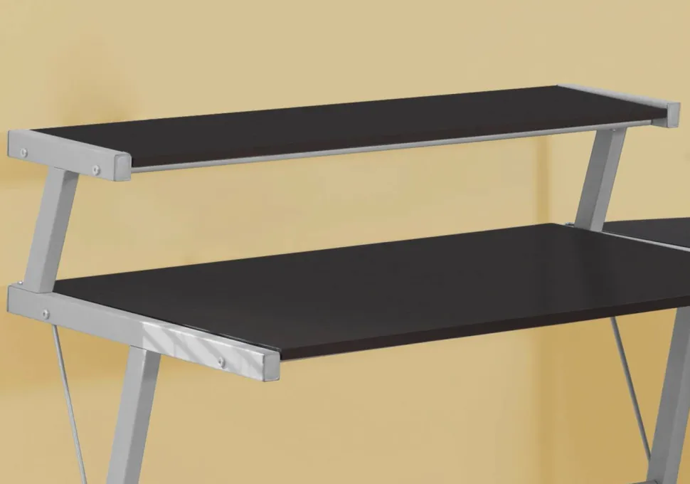 Computer Desk, Home Office, Corner, L Shape, Work, Laptop, Brown Laminate, Grey Metal, Contemporary, Modern