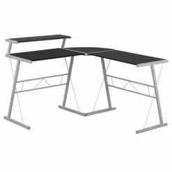Computer Desk, Home Office, Corner, L Shape, Work, Laptop, Brown Laminate, Grey Metal, Contemporary, Modern