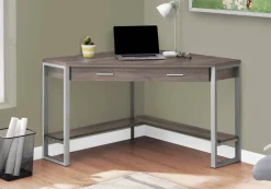 Computer Desk, Home Office, Corner, Storage Drawers, 42"L, Work, Laptop, Brown Laminate, Grey Metal, Contemporary, Modern