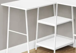 Computer Desk, Home Office, Corner, Storage Shelves, 48"L, L Shape, Work, Laptop, White Laminate, White Metal, Contemporary, Modern