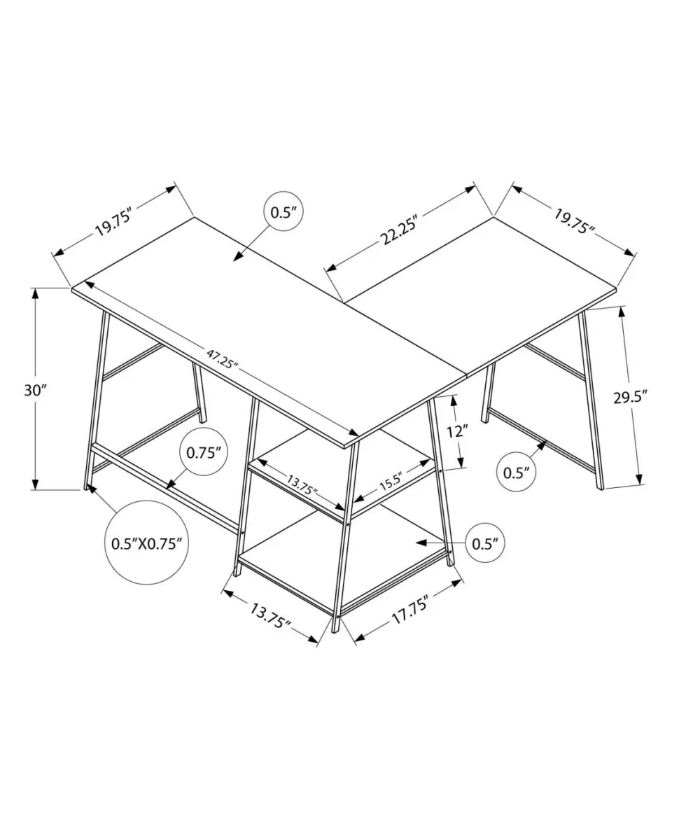 Computer Desk, Home Office, Corner, Storage Shelves, 48"L, L Shape, Work, Laptop, White Laminate, White Metal, Contemporary, Modern