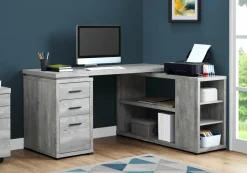 Computer Desk, Home Office, Corner, Left, Right Set-up, Storage Drawers, L Shape, Work, Laptop, Grey Laminate, Contemporary, Modern