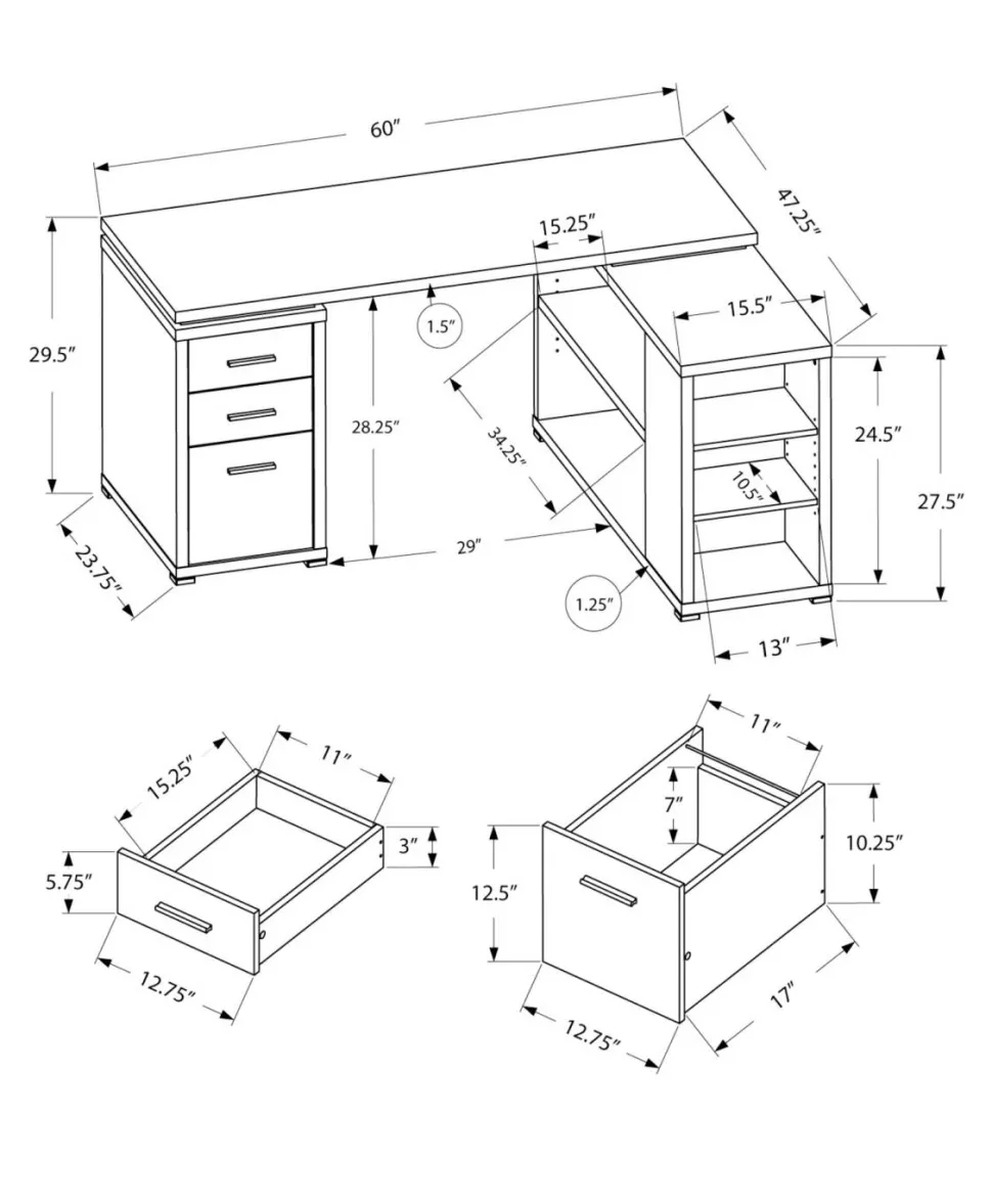 Computer Desk, Home Office, Corner, Left, Right Set-up, Storage Drawers, L Shape, Work, Laptop, Grey Laminate, Contemporary, Modern