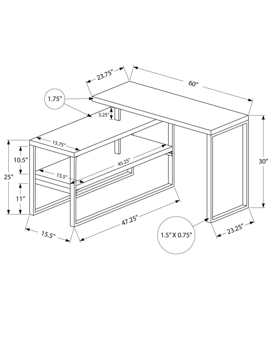 Computer Desk, Home Office, Corner, 55"L, L Shape, Work, Laptop, Grey Laminate, Black Metal, Contemporary, Modern