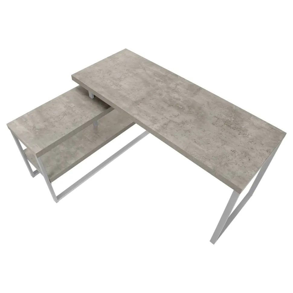 Computer Desk, Home Office, Corner, 55"L, L Shape, Work, Laptop, Grey Laminate, Black Metal, Contemporary, Modern
