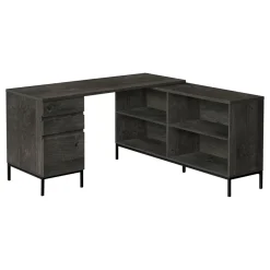 Computer Desk, Home Office, Corner, Storage Drawers, 60"L, L Shape, Work, Laptop, Grey Laminate, Black Metal, Contemporary, Modern