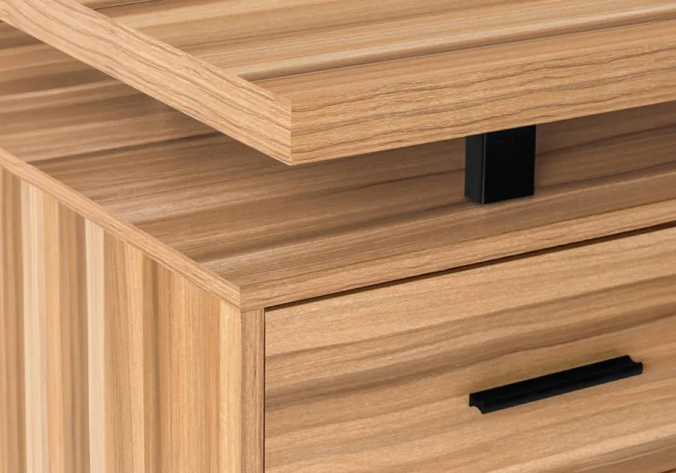 Computer Desk, Home Office, Corner, Left, Right Set-up, Storage Drawers, 70"L, L Shape, Work, Laptop, Brown Laminate, Black Metal, Contemporary, Modern