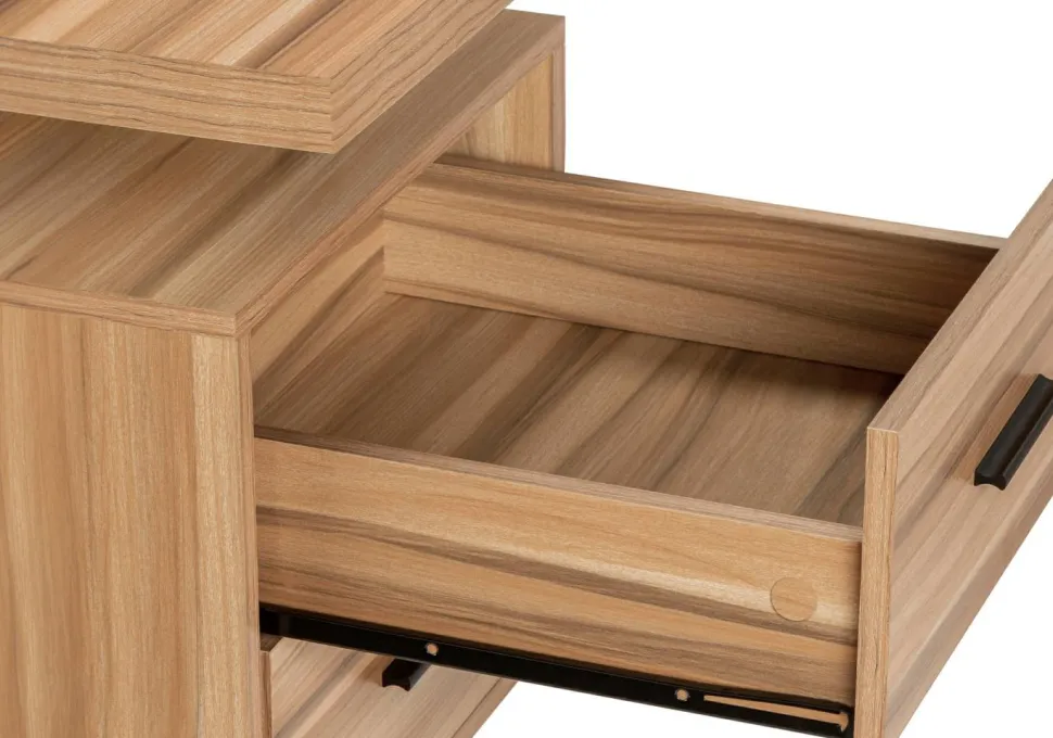 Computer Desk, Home Office, Corner, Left, Right Set-up, Storage Drawers, 70"L, L Shape, Work, Laptop, Brown Laminate, Black Metal, Contemporary, Modern