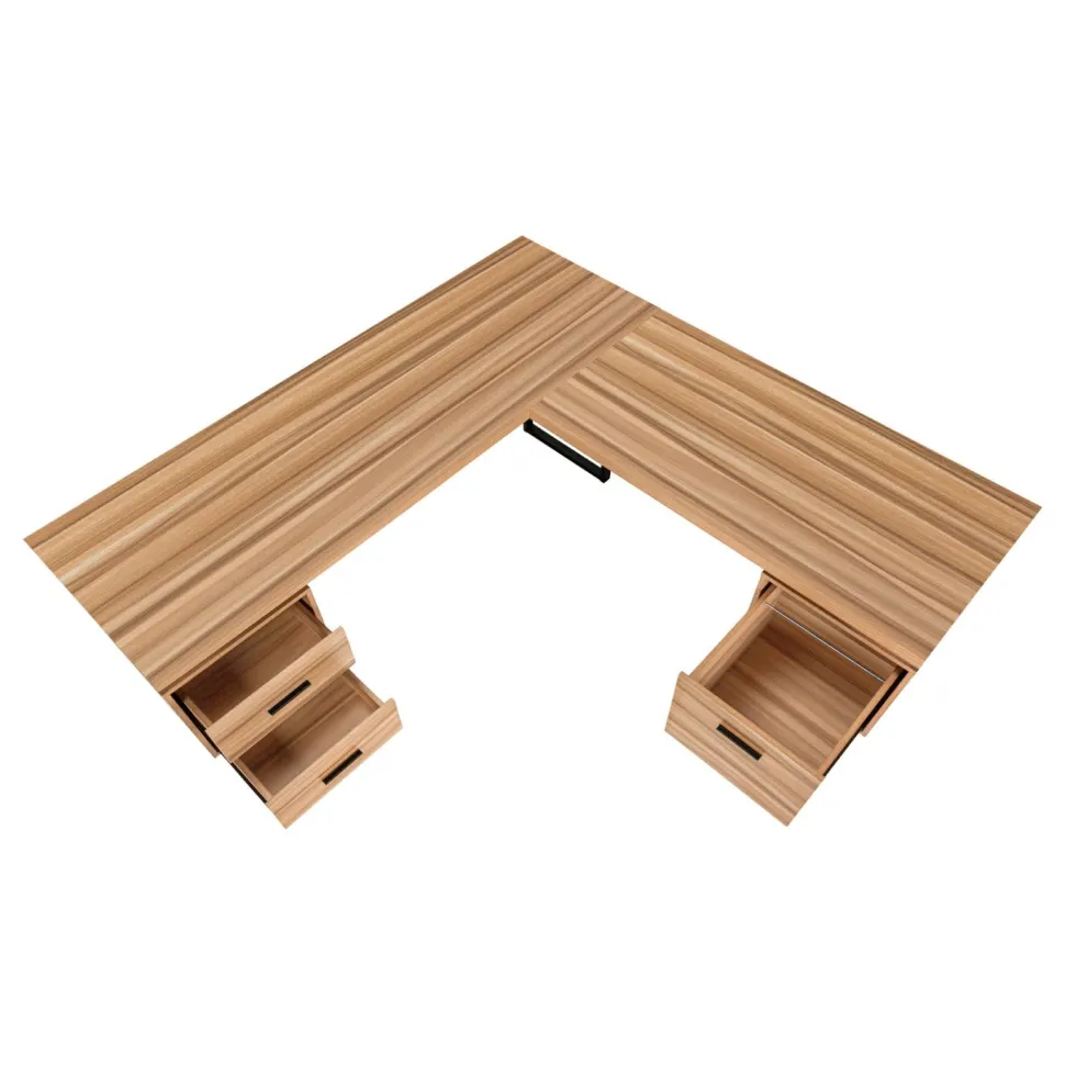 Computer Desk, Home Office, Corner, Left, Right Set-up, Storage Drawers, 70"L, L Shape, Work, Laptop, Brown Laminate, Black Metal, Contemporary, Modern