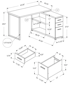 Computer Desk, Home Office, Corner, Left, Right Set-up, Storage Drawers, L Shape, Work, Laptop, Black And Grey Laminate, Black Metal, Contemporary, Modern