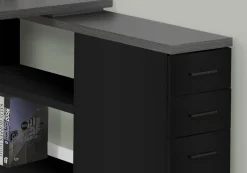Computer Desk, Home Office, Corner, Left, Right Set-up, Storage Drawers, L Shape, Work, Laptop, Black And Grey Laminate, Black Metal, Contemporary, Modern