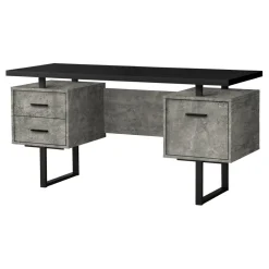 Computer Desk, Home Office, Laptop, Left, Right Set-up, Storage Drawers, 60"L, Work, Black And Grey Concrete Laminate, Black Metal, Contemporary, Modern
