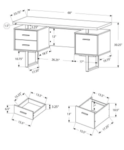 Computer Desk, Home Office, Laptop, Left, Right Set-up, Storage Drawers, 60