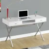Computer Desk, Home Office, Laptop, Storage Drawers, 48"L, Work, Glossy White Laminate, Chrome Metal, Contemporary, Modern