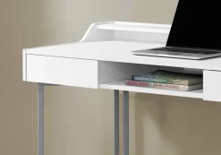 Computer Desk, Home Office, Laptop, Storage Drawers, 48"L, Work, White Laminate, Grey Metal, Contemporary, Modern