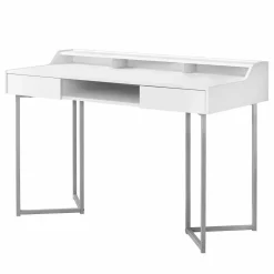 Computer Desk, Home Office, Laptop, Storage Drawers, 48"L, Work, White Laminate, Grey Metal, Contemporary, Modern