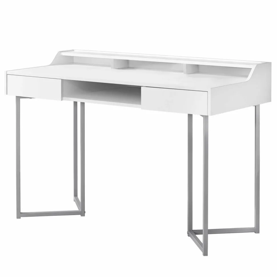 Computer Desk, Home Office, Laptop, Storage Drawers, 48"L, Work, White Laminate, Grey Metal, Contemporary, Modern