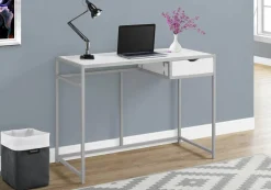 Computer Desk, Home Office, Laptop, Storage Drawer, 42"L, Work, Black Laminate, Black Metal, Contemporary, Modern