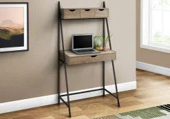 Computer Desk, Home Office, Laptop, Leaning, Storage Drawers, 32"L, Work, Brown Laminate, Black Metal, Contemporary, Modern
