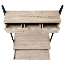 Computer Desk, Home Office, Laptop, Leaning, Storage Drawers, 32"L, Work, Brown Laminate, Black Metal, Contemporary, Modern